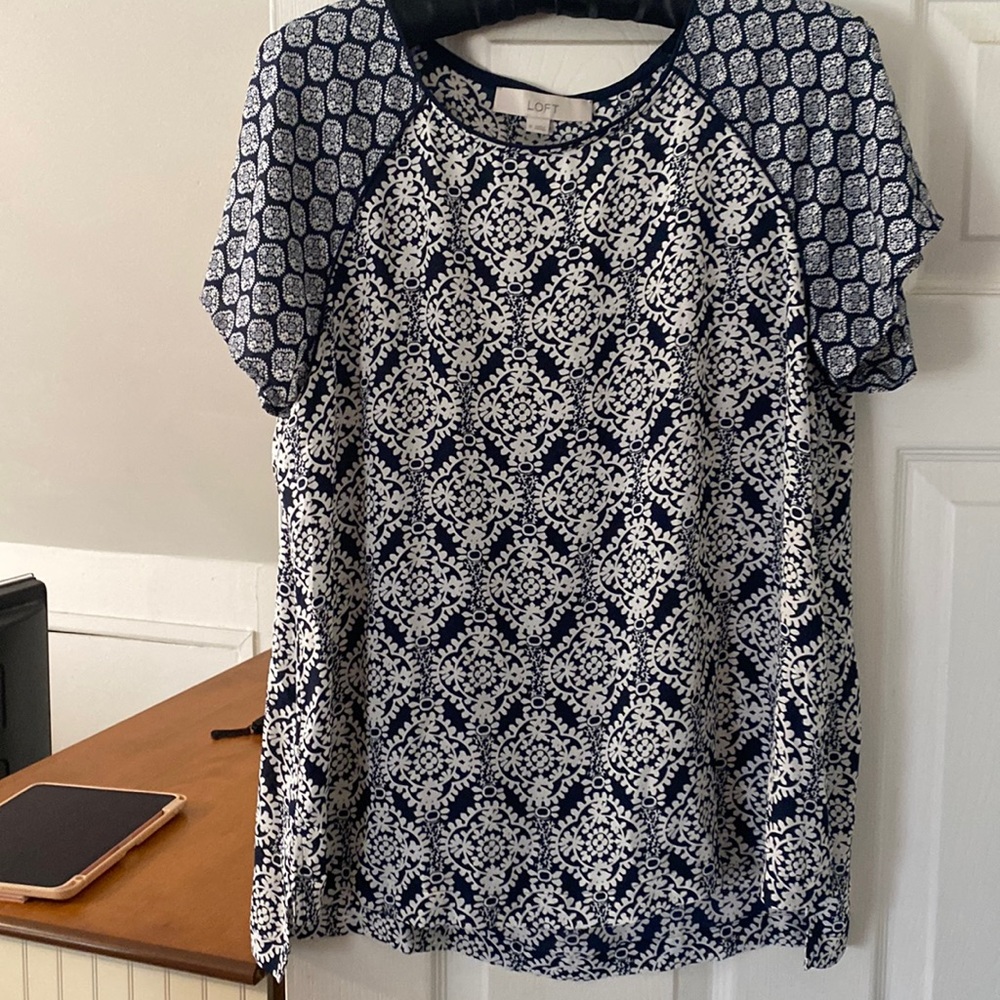 Loft blue and white blouse